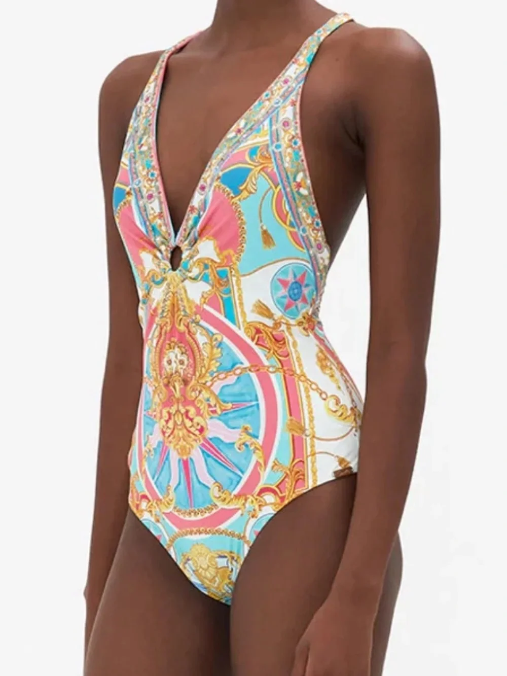 Nwt Camilla Sail Away With Me Plunge One-Piece Swimsuit with V-Ring Detail